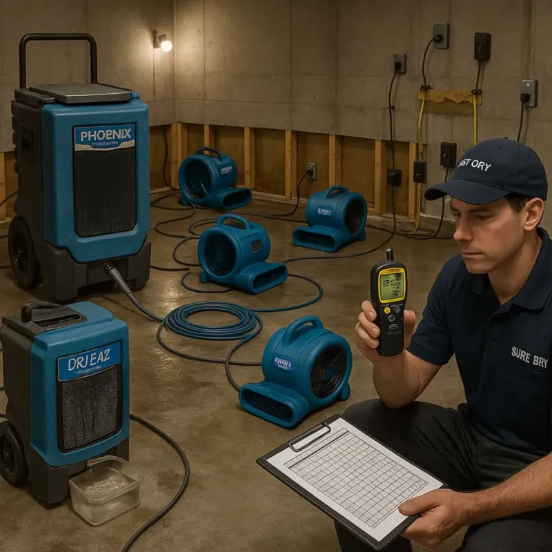 Structural Drying and Dehumidification process in Maysville, NC